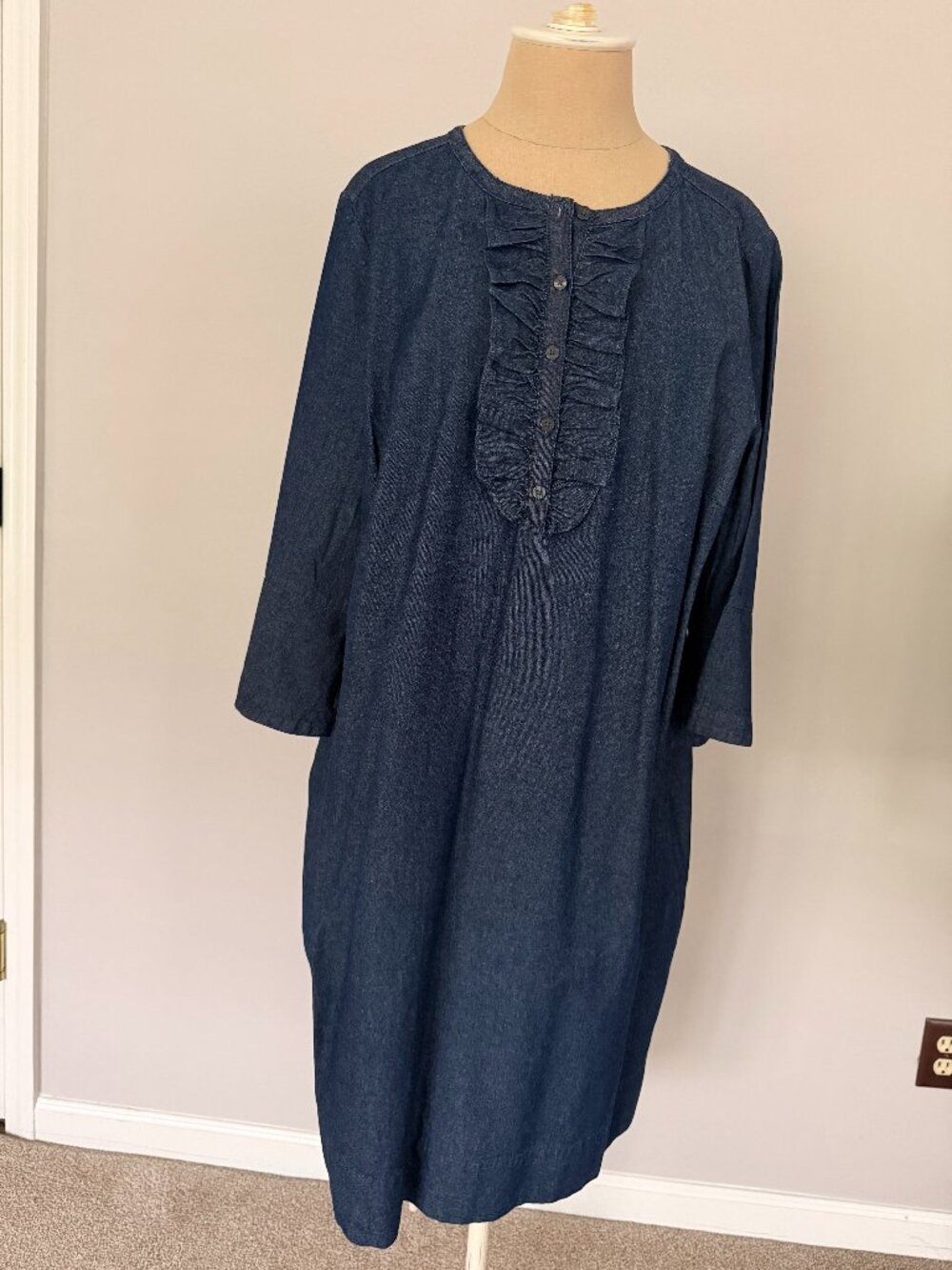 Draper James Chambray Ruffle Shift Dress — 16X — NWT